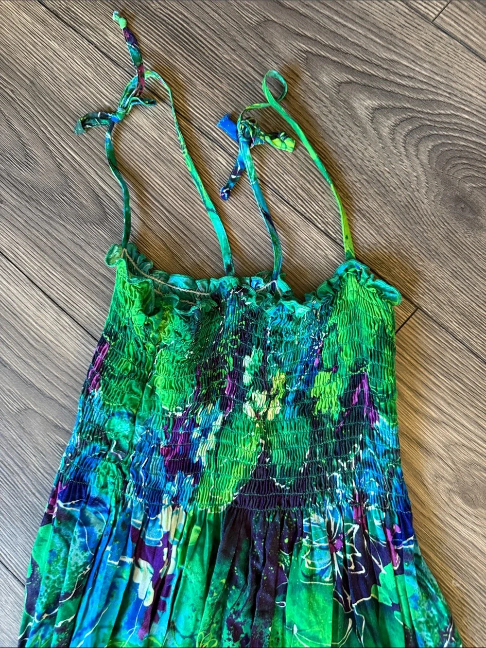 Puanani Hawaiian Green & Teal Printed dress - Size L - Picture 3 of 6